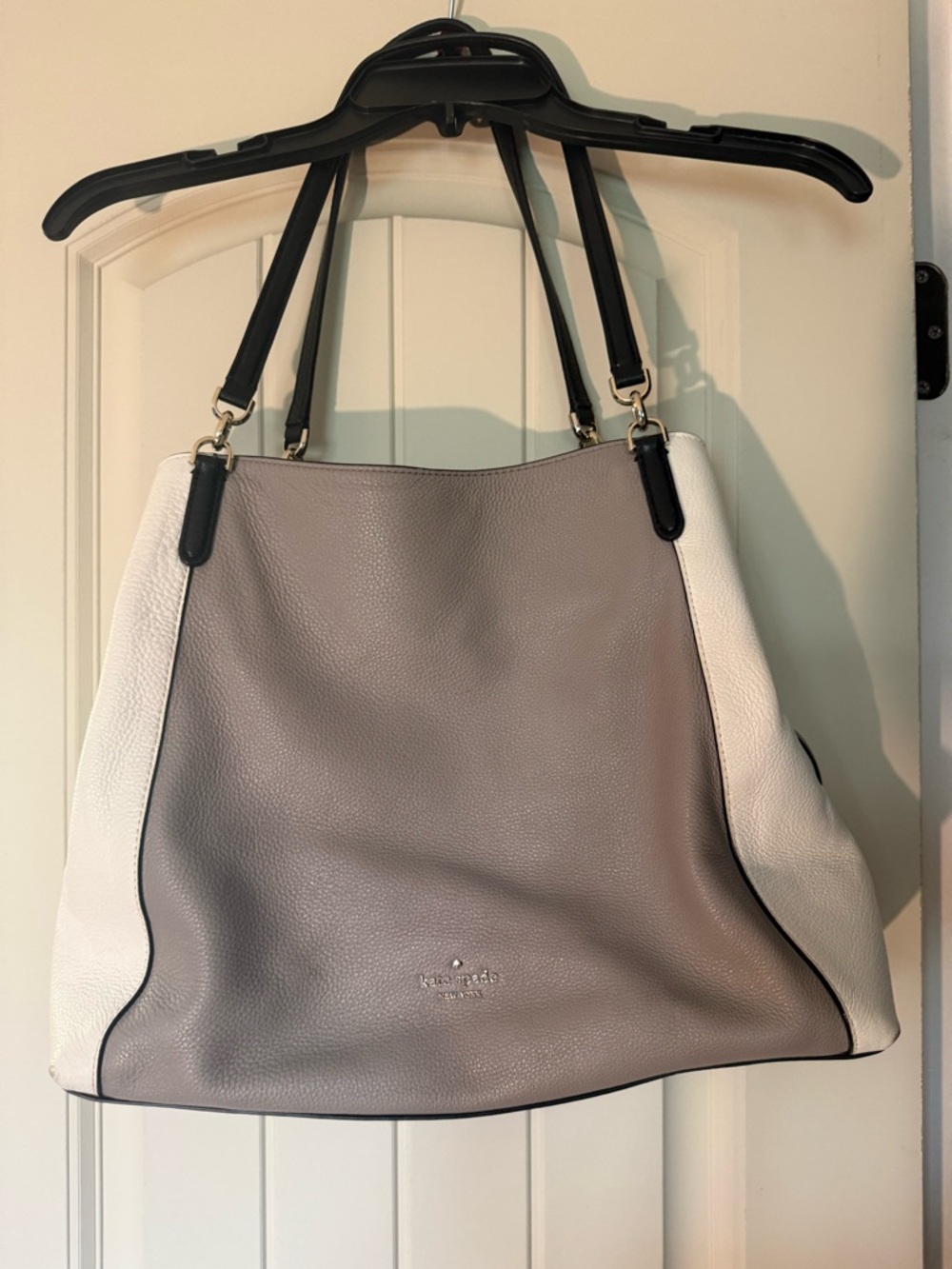kate spade Two-Tone Pebbled Leather Tote in Gray and White